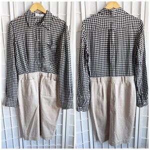 Altuzarra Long Sleeve Gingham Plaid Button-Front Khaki Midi Dress IT 42 US 10